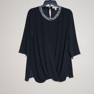Michael Kors Rhinestone Embellished Chiffon Blouse Womens Large